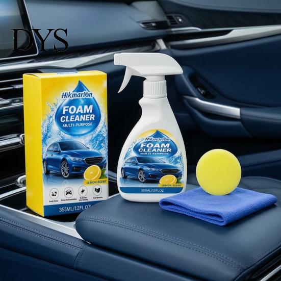 Upholstery Cleaner Foam 355ML Car Interior Foam, with Sponge & Microfiber Towel, Deep Cleaning Faux Leather Surface Auto Detailing Spray, Lemon Scent