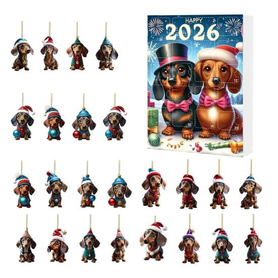 Calendario dell'Avvento 2026 con Conto alla Rovescia di 24 Giorni, Calendario con Ciondolo Acrilico 2D, Ornamenti da Collezione per Cani, Regali per le Feste per Amanti