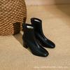 New women's boots high heel square head short boots Martin boots rear zipper short boots spring and autumn single boots women's thick heel boots