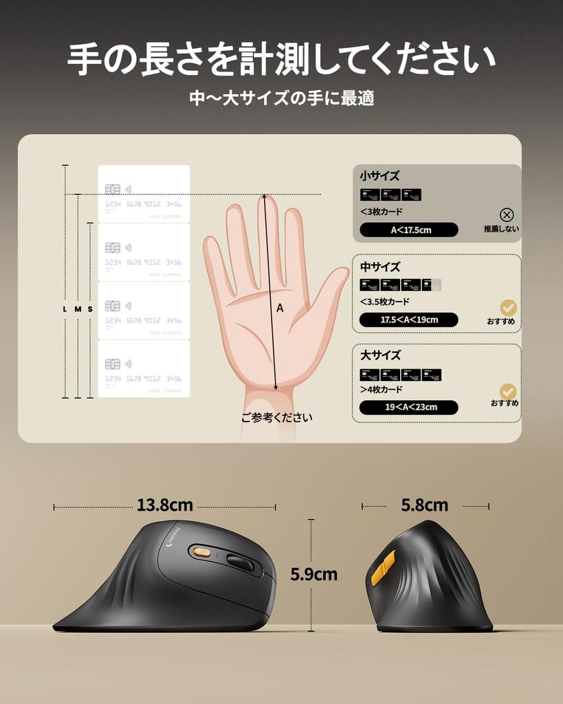 ProtoArc Ergonomic Wireless Mouse, 58° Vertical Position, Quiet Operation, 2.4G & Bluetooth Switchable, 3-Device Connection, 100016002400 DPI,
