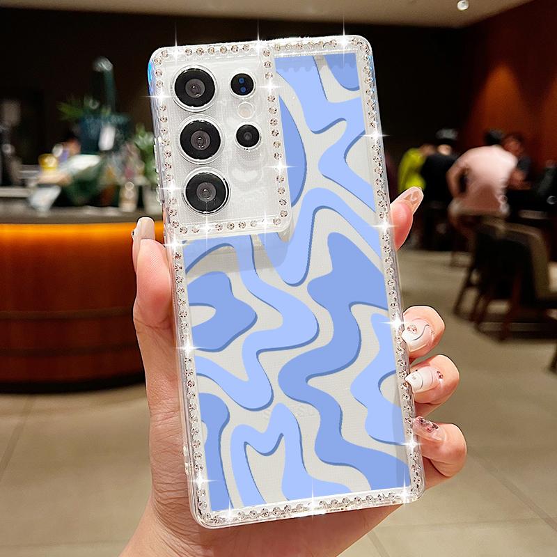 Stripe Pattern Diamond Case For Samsung Galaxy S25 Edge S23 FE S24 Ultra A56 A55 A54 A36 A35 A15 A16 A25 A53 5G Soft Phone Cover