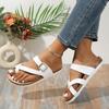 Mode Einfarbig Schnallendekor Damen Zehensteg Pantoletten Niedrige Plateauabsatz Crossover Aushöhlung Damen Flache Hausschuhe Lässig Komfort Strand Pantoletten