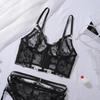Sexy Women's Lingerie Set Black Embroidery Hollow Out Lingerie Set See-through Lace Trim Shaping Lingerie Set