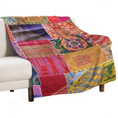 Boho Art Sari Patchwork Quilt Throw Blanket Nap Designers Bed Linens Weighted Blankets