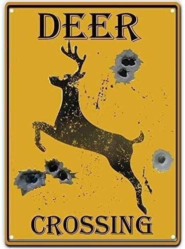 

Deer Crossing Tin Sign Bullet Holes Retro Tin Sign Sign For Street Garage Family Cafe Bar People Cave Farm Wall Bathroom Decorat 20x30cm（7.8x11.8inch）