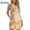 Oversized Casual Lös Dam Mini Klänning 2026 Ny Vår Sommar Klänning Vintage Blommig Tryck Elegant Kortärmad Klänning Vestidos