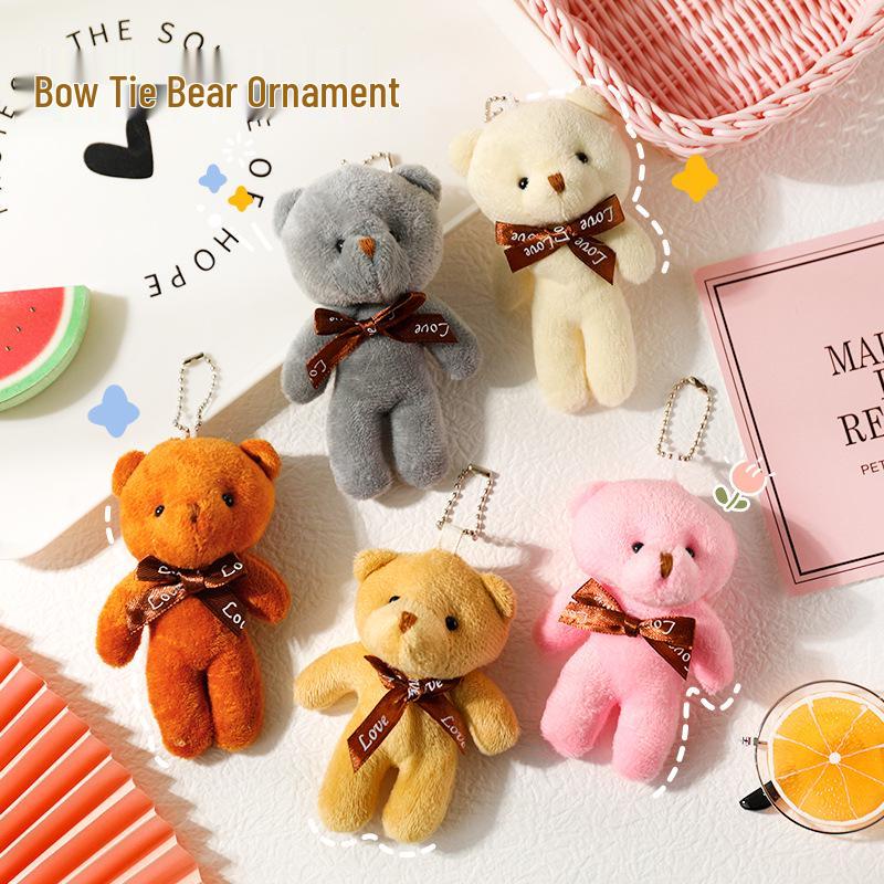 Cute Bow Tie Bear Plush Keychain and Bag Charm хаки