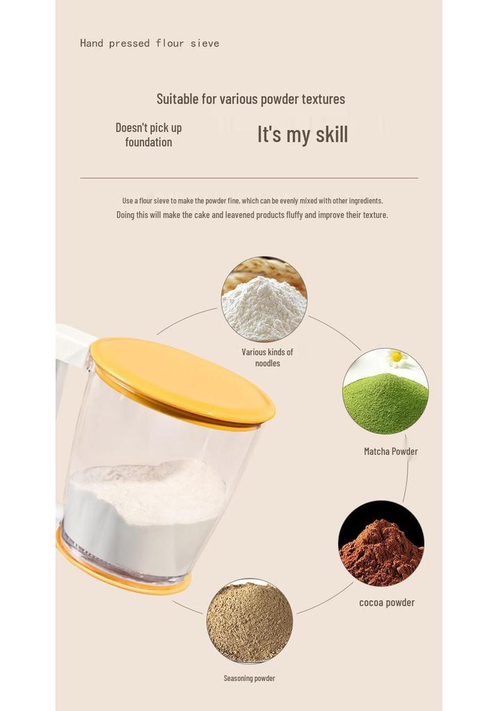 Handheld Press-Type Fine Mesh Flour Sifter Baking Tool