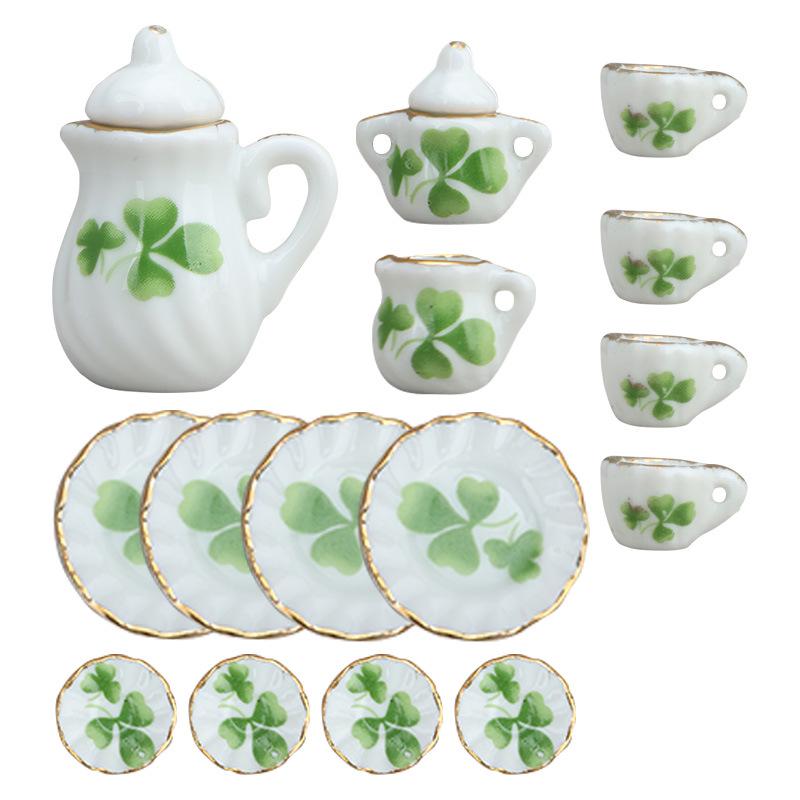 1:12 Dollhouse Miniature Porcelain Tea Set - 15-Piece Toy Model Gift, Multiple Styles Available