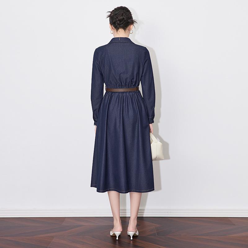 Women's Blue Denim Waist-Slimming Workwear Shirt Dress - Spring Fashion