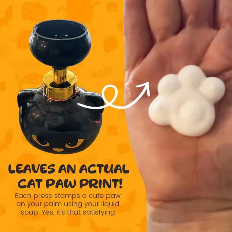 Cute Cat Paw Foam Soap Dispenser Refillable Empty Halloween Black Cats Pawprint Foaming Hand Wash Dispenser for Bathroom Kitchen