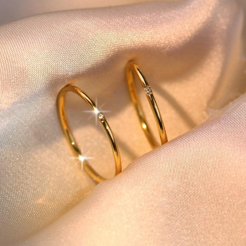Stainless Steel Gold Color 1 mm Thin Finger Ring With Zirconia Wedding Band Personality High Quality Luxury Jewelry Party Gifts