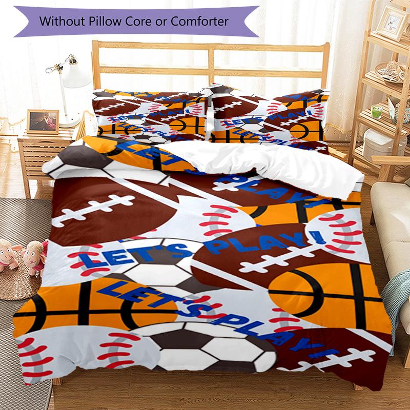 3pcs Ball Sports Bedding Set Duvet Cover Closure Includes 1 Duvet Cover & 2 Pillowcases, Soft and Comfortable for All Seasons.