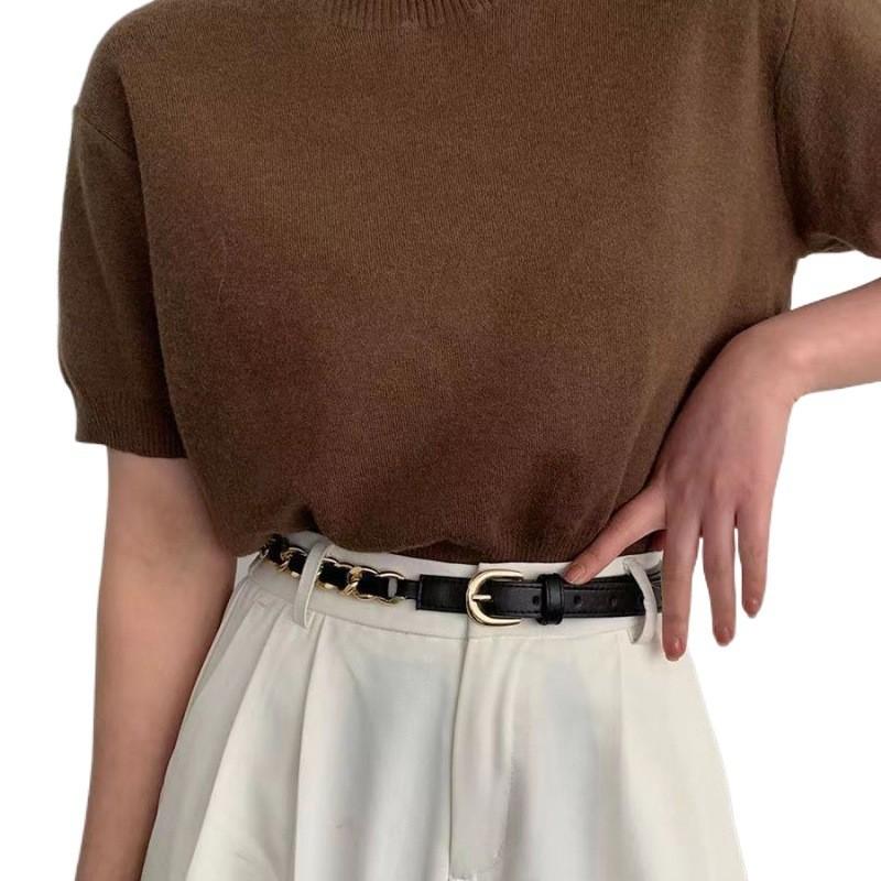 Pu Sophisticated Black Waist Belt With Sleek Chain Detailing For 2023 Style Autumn