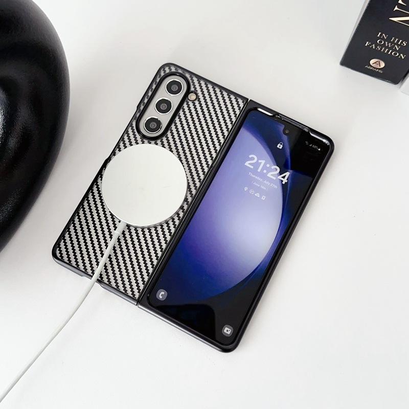 Simple Business Plating Transparent Carbon Fiber Magnetic Phone Case for Samsung Galaxy Z Fold 6 5 4 3 Fold 6 Fold 5 Fold 4 Fold 3