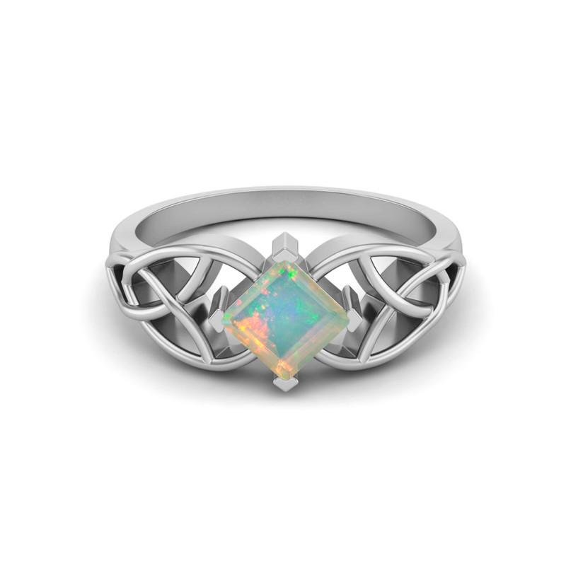 5MM Square Opal Gemstone 925 Sterling Silver Solitaire Celtic Women's Engagement Ring