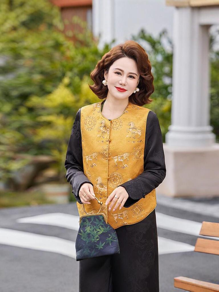 2025 New Chinese Jacquard Vest: Women's Spring Autumn National Style Sleeveless Cardigan Jacket