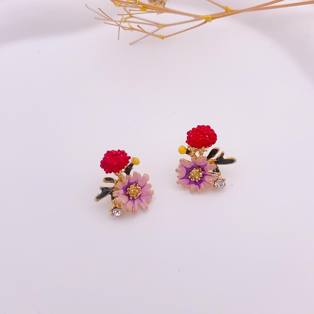 Color Contrast Daisy Flower Earrings Niche Design Sensitive Mori Oil Drip Earrings In Wind Earrings