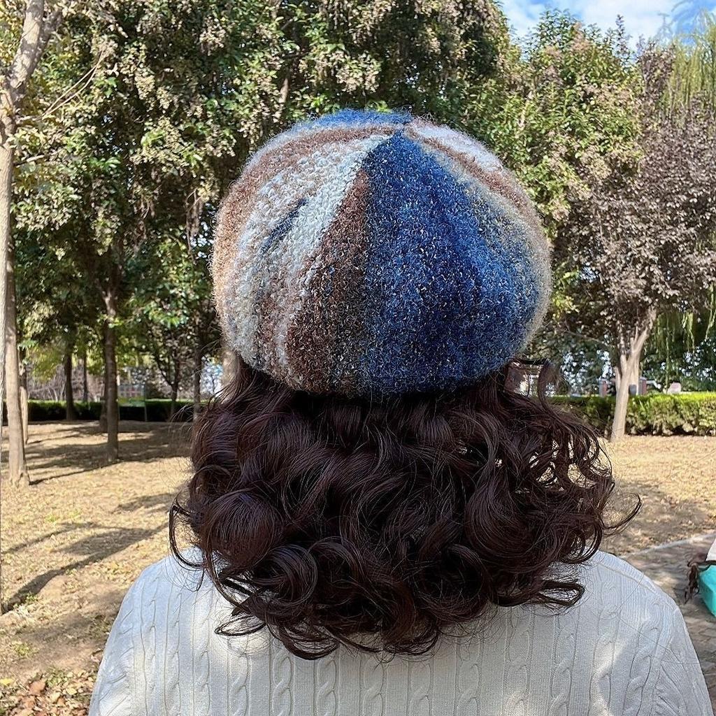 Women's Hat Fall and Winternew Arrival Oil Painting Style Beret Wig Hat Lazy Elegant Pear Flower Curly Full Head Wig Hat