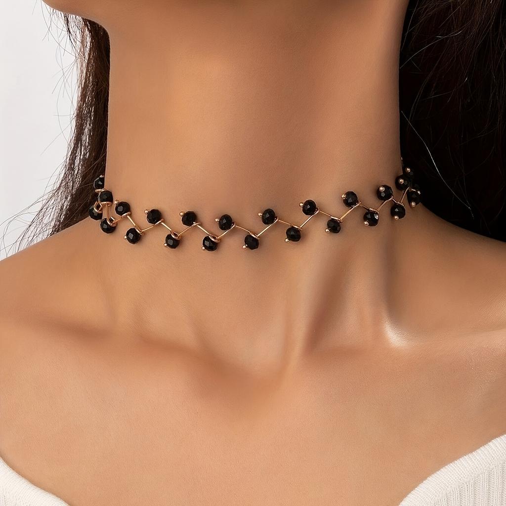 1pc Women's Elegant Thorn Imitation Pearl Choker Necklace, Golden Silvery Black, Bohemian Imitation Pearl Neck Chain