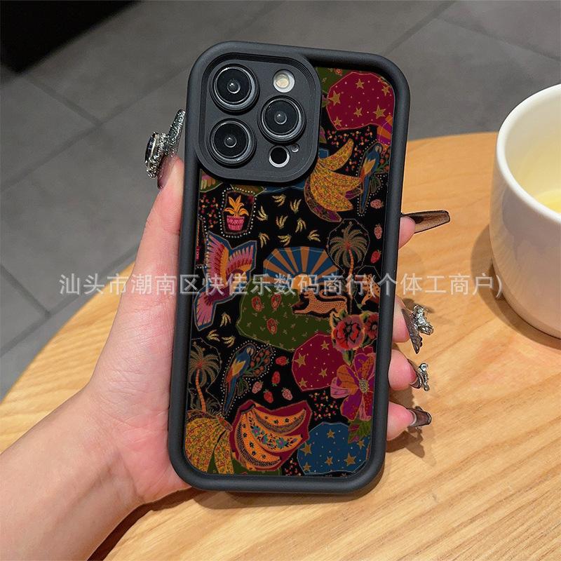 Vintage Brown iPhone Apple 11/12/13/14/15Pro Flower Phone Case 16/17ProMax Anti-drop