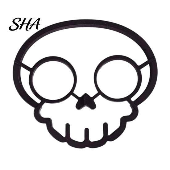 Non-stick Egg Ring Fried Mold, Halloween Theme Skull Shape, Silicone Non-Stick High Non-burr Mold Temp Resistant Ring, Breakfast Cooking Tool Kitchen чёрный