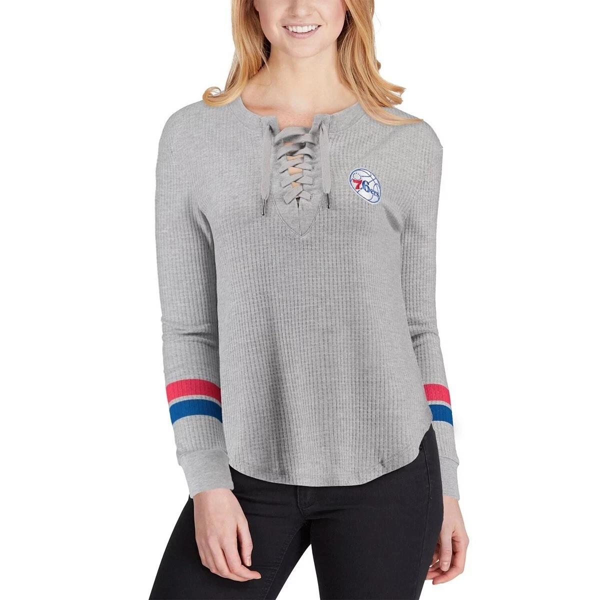 

Junk Food Womens NBA Philadelphia 76ers Lace-Up Thermal V-Neck Shirt New XS-2XL 4XL