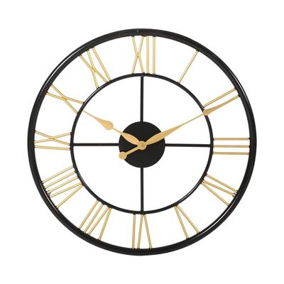 Iron Roman Number Open Dial Wall Clock Analog Clock for Living Room Bedroom Kitchen Hall (16 Inch, Black and Golden)