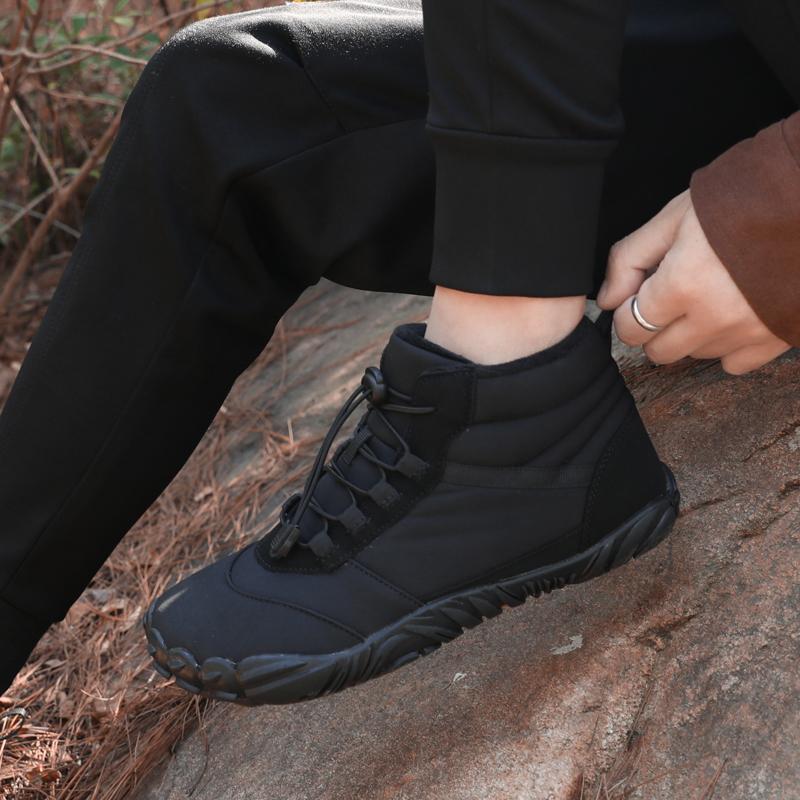 Ghete de iarnă barefoot pentru bărbați, adidași impermeabili până la gleznă, pantofi de zăpadă, ghete de drumeție plușate, pantofi sport calzi, mărime mare 47, negru