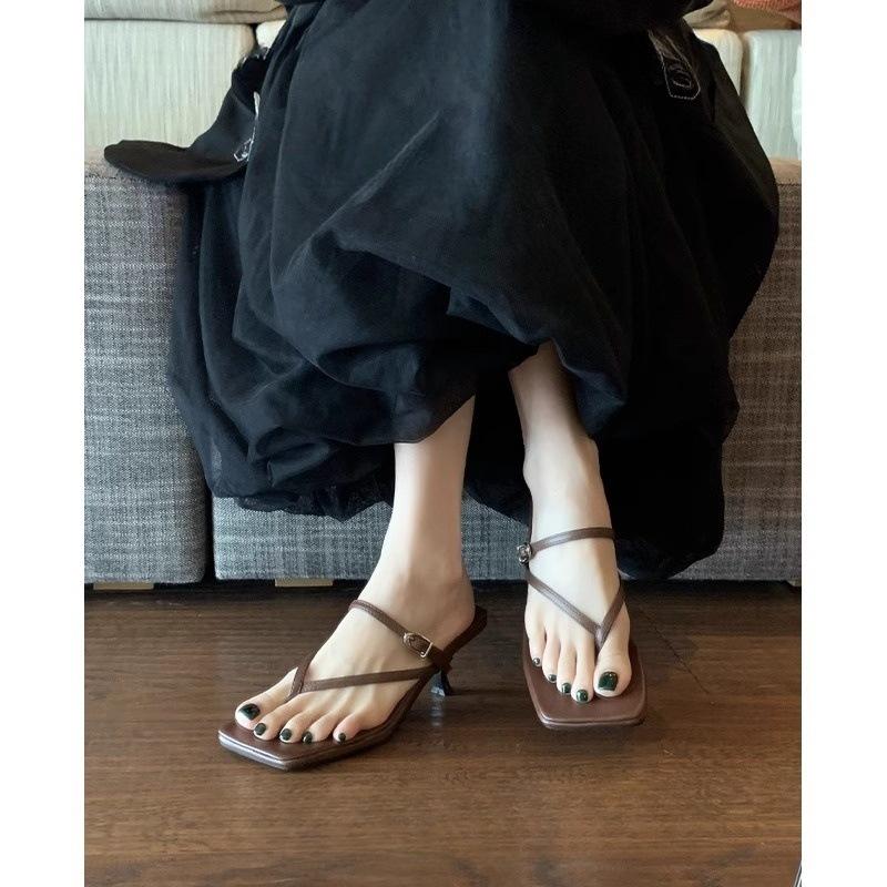 Schaffell-Version! Retro Sandalen Sommer Stiletto Zehensandalen Schuhe Damen tragen einfach Riemen Temperament hohe Absätze