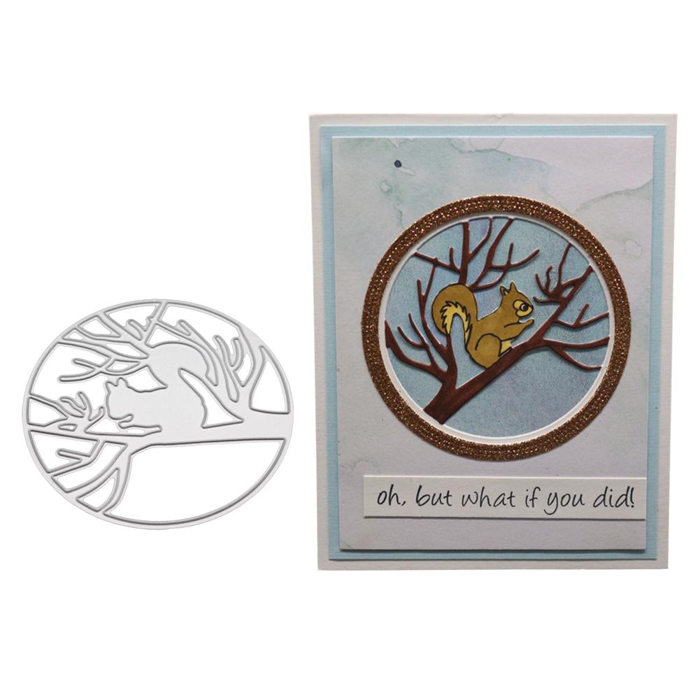 Little Squirrel On the Branch Frame Metal Silvery Stencil Embossing Cutting Dies For Diy Scrapbooking Paper Album Cards Making
