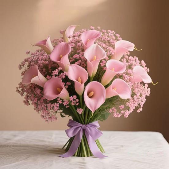 Calla Lily Artificial Flower Bouquet Mixed Calla Lily Baby's Breath Tulip