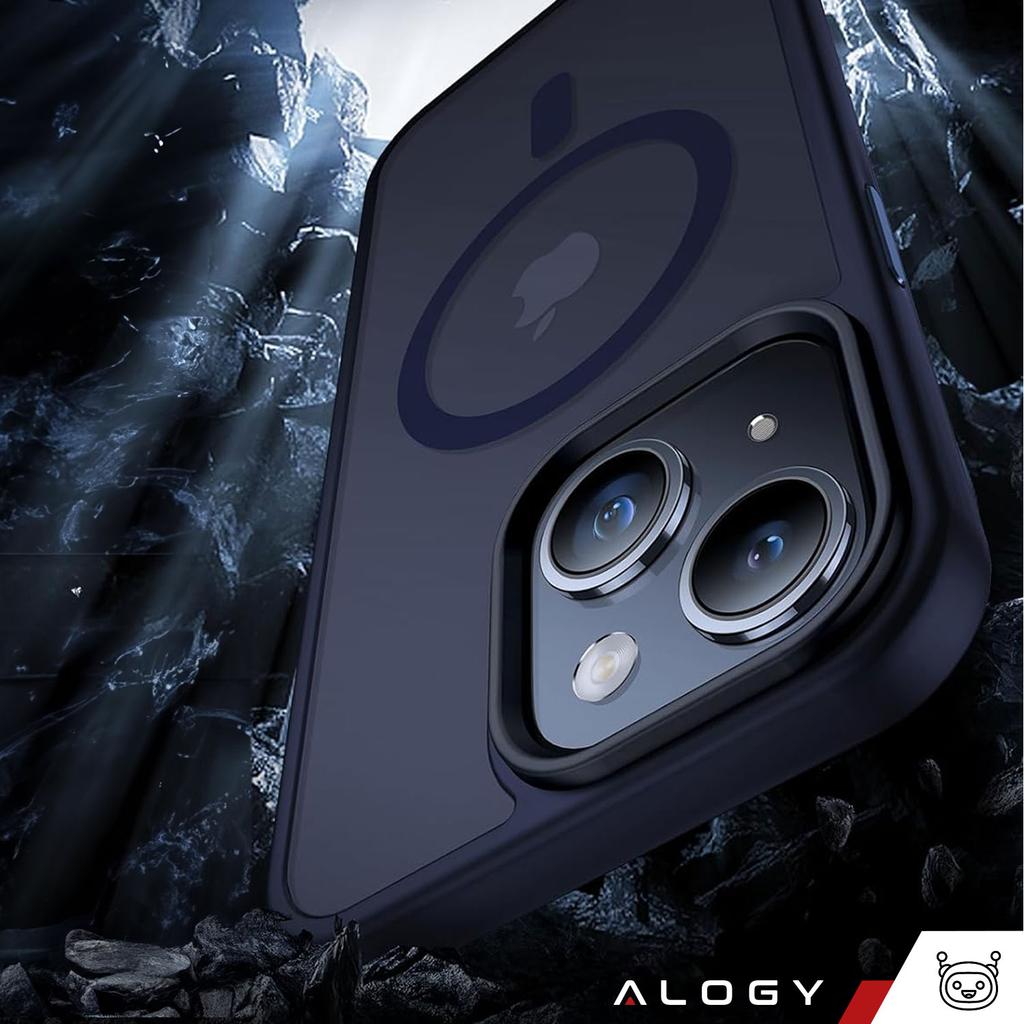 Etui Do Iphone 15 Plus Magsafe Matt Case Cover Matowe Obudowa Alogy Ring Pancerne Na Telefon Granatowe + Szkło