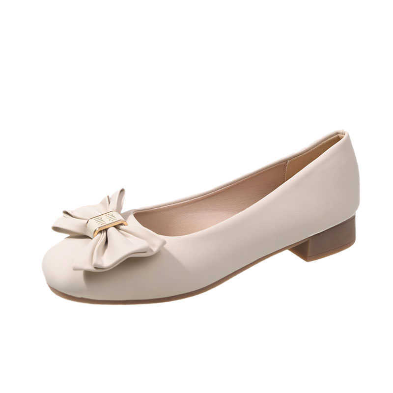 Bow Square Head Single Shoes Women's Shallow Mouth Flat Bottom Ballet Shoes One Pedal Lazy Shoes Spring and Autumn Temperament Small Leather Shoes Wo