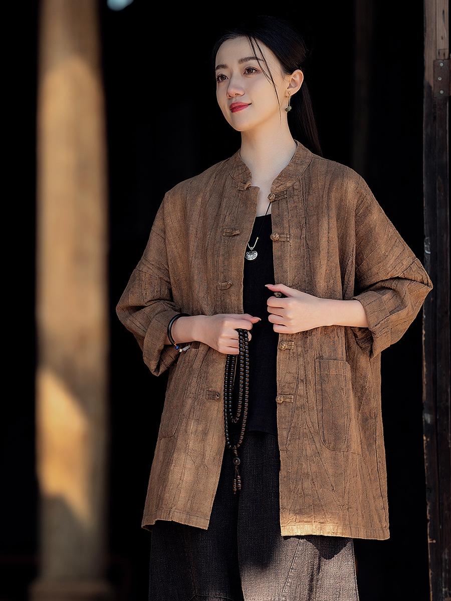 

Johnature женские куртки в китайском стиле с длинными рукавами и пуговицами, винтажные пальто, весенние свободные куртки с карманами One Size кофейный