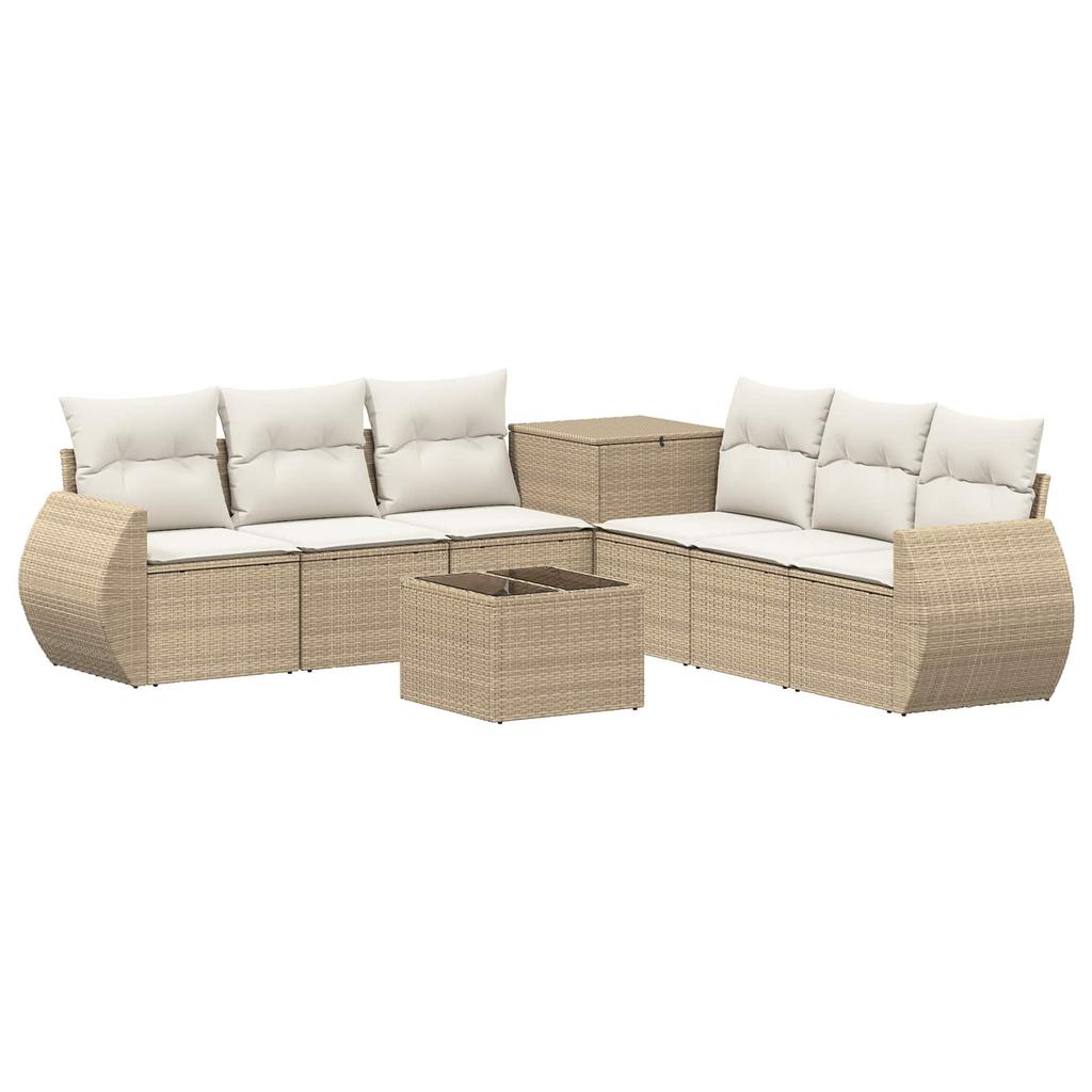 Sofa Set 8 Pieces Beige and Cream White Poly Rattan and Steel