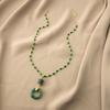 Vintage Emerald Gradual Change Safety Buckle Necklace, Lucky Flower Beauty Waist Pendant Resin Necklace