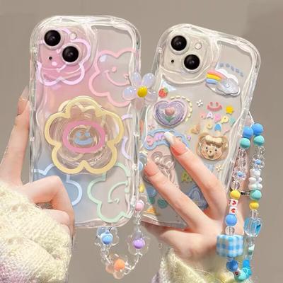Cartoon 3D Bär Blume Kette Lanyard Handyhülle Für Huawei Honor 90 Lite 5G Nova 5t 11 7 PRO 7SE 9SE 10SE P30 P40 PRO Klar Weich