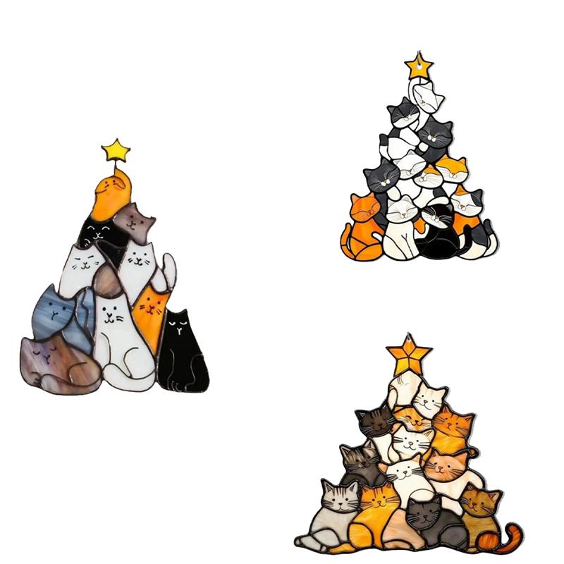 

M-Modern-Cat Sun Catcher Acrylic Stacking Kitten Ornaments Colorful Decoration Christmas Car Home Decorations