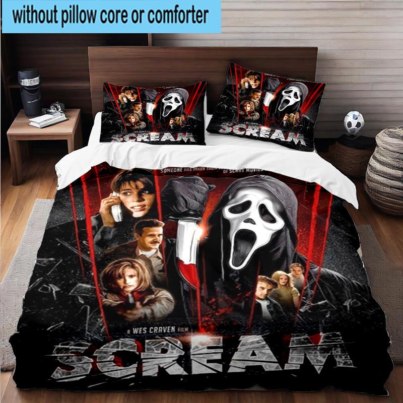 3PCS Scr-eam Horror Movie 3pcs Bedding,Including 3PCS Duvet Cover And 2pcs Pillowcases Perfect for Christmas,Ideal for Bedroom, Dormitory