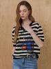 MAXZA Camera Print Color Block V-Neck Striped Knit