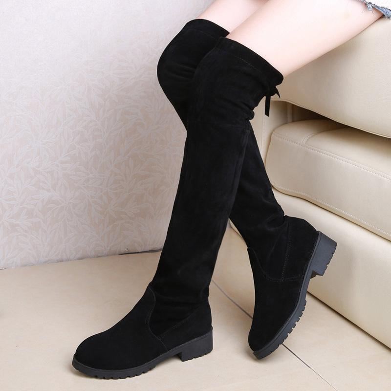 Fashion Large size over the knee boots for women winter velvet round toe elastic square heel slim women's boots