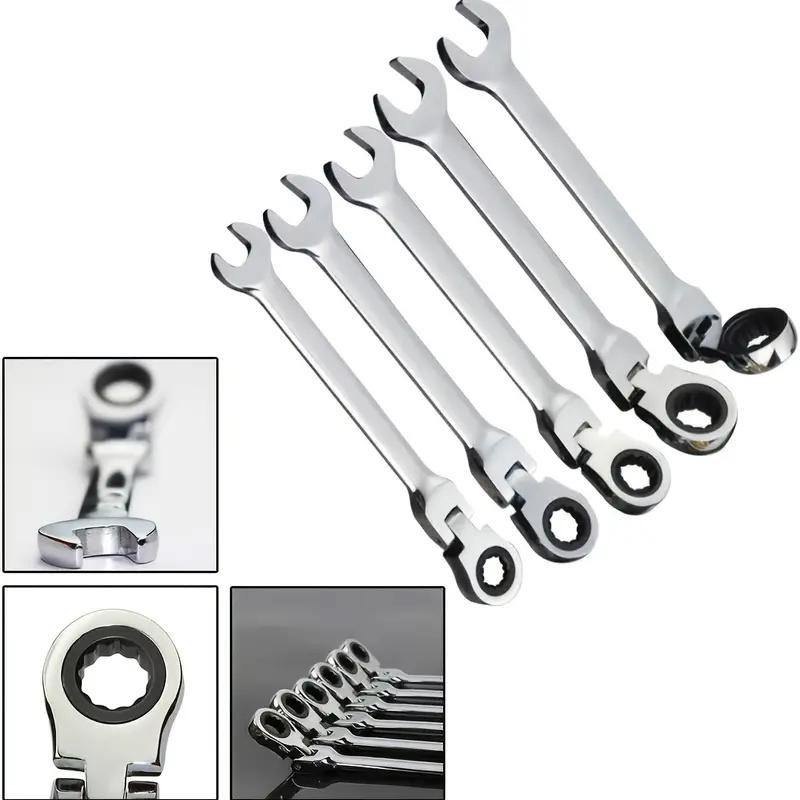 6 stk Skraldenøkkel med fleksibelt hode Dobbeltformål 72 tenner Kromvanadiumstål Fastnøkkel Bilreparasjon Håndverktøy