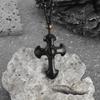 Obsidiaan Kristal Kruis Stijl Retro Mode Licht Luxe Sieraden Hanger Ketting