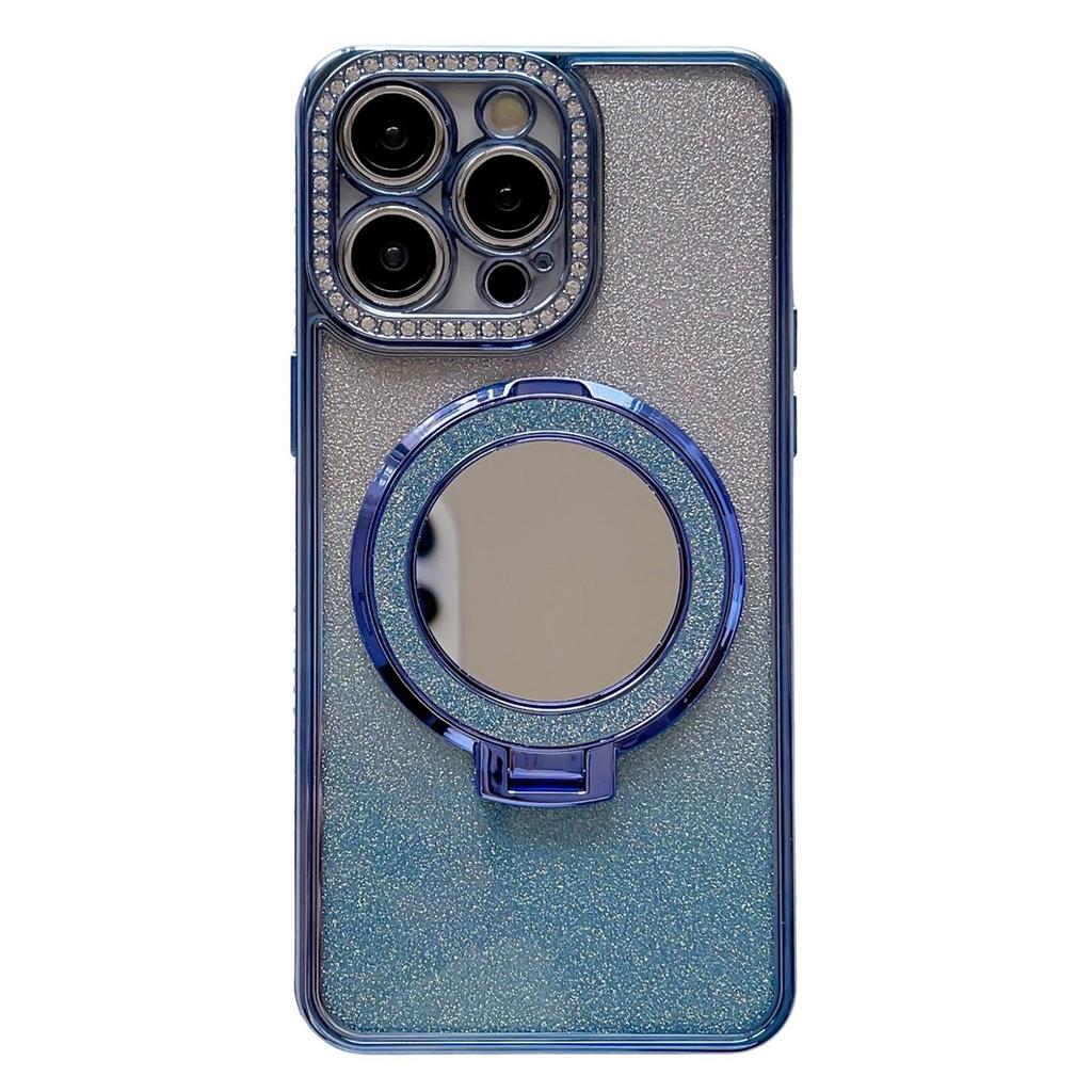 For iPhone 14 Pro Max Cover TPU Magnetic Phone Shell with Acrylic Mirror PC Kickstand Cover