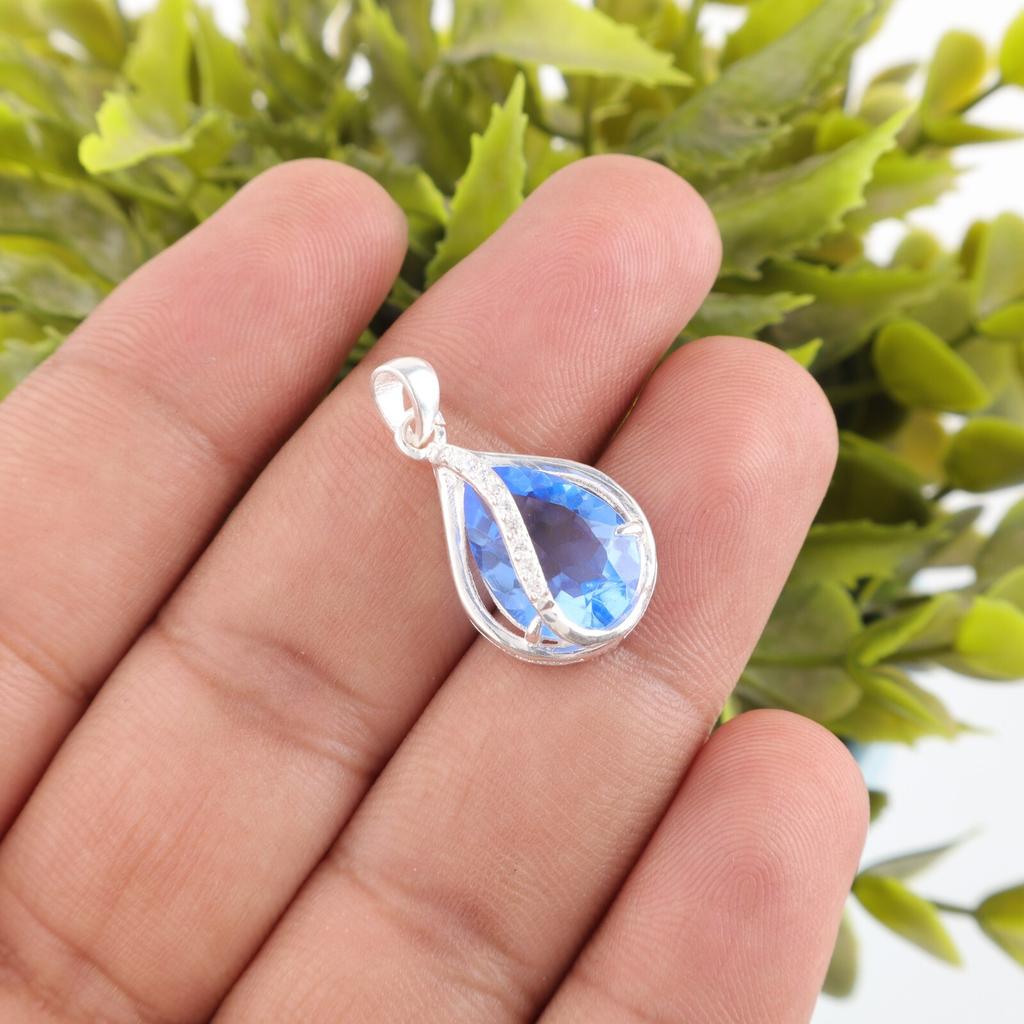 Natural Tanzanite Gemstone Zircon Pendant  925 Solid Silver Jewelry Women Gift CZP-7-18