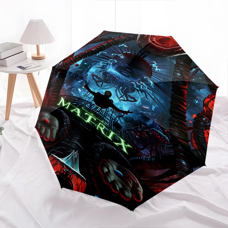 1pc Matrix Reality Automatic Folding Umbrella - Compact 8-Rib Design, Durable Plastic & Iron1381L