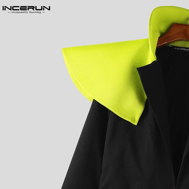 INCERUN Männer Nähte Stehkragen Langarm Gürtel Taille Cosplay Lange Tunika Mäntel