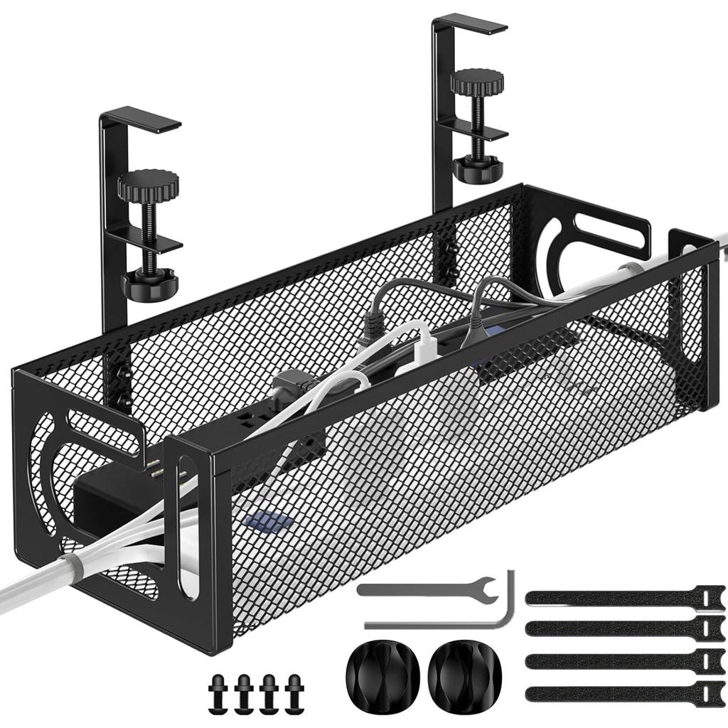 Cable Tray, Under-Desk Storage, Hiding Cables, 40cm Wide, Desk Storage, Wiring Organization, Installs 1-5cm Above Desk Top, No Drilling Required,