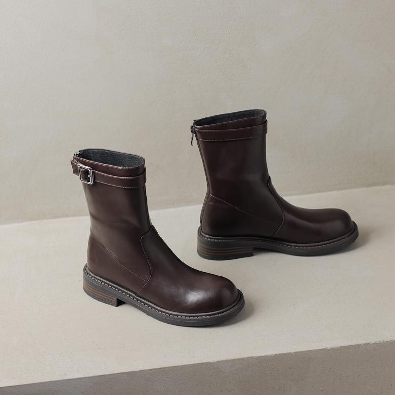 Belt Buckle Punk Booties Women's New Fashion Back Zippers Ankle Boots Chunky Mid Heels Casual Female Platform Shoes Plus Size 42